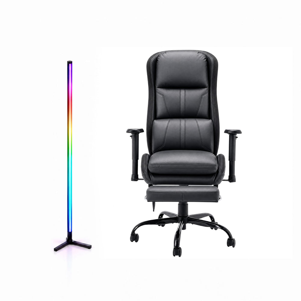 CyberCart Cybercart RGB LED Gaming Chair with Lumbar Support & Reclining Ergonomic Design