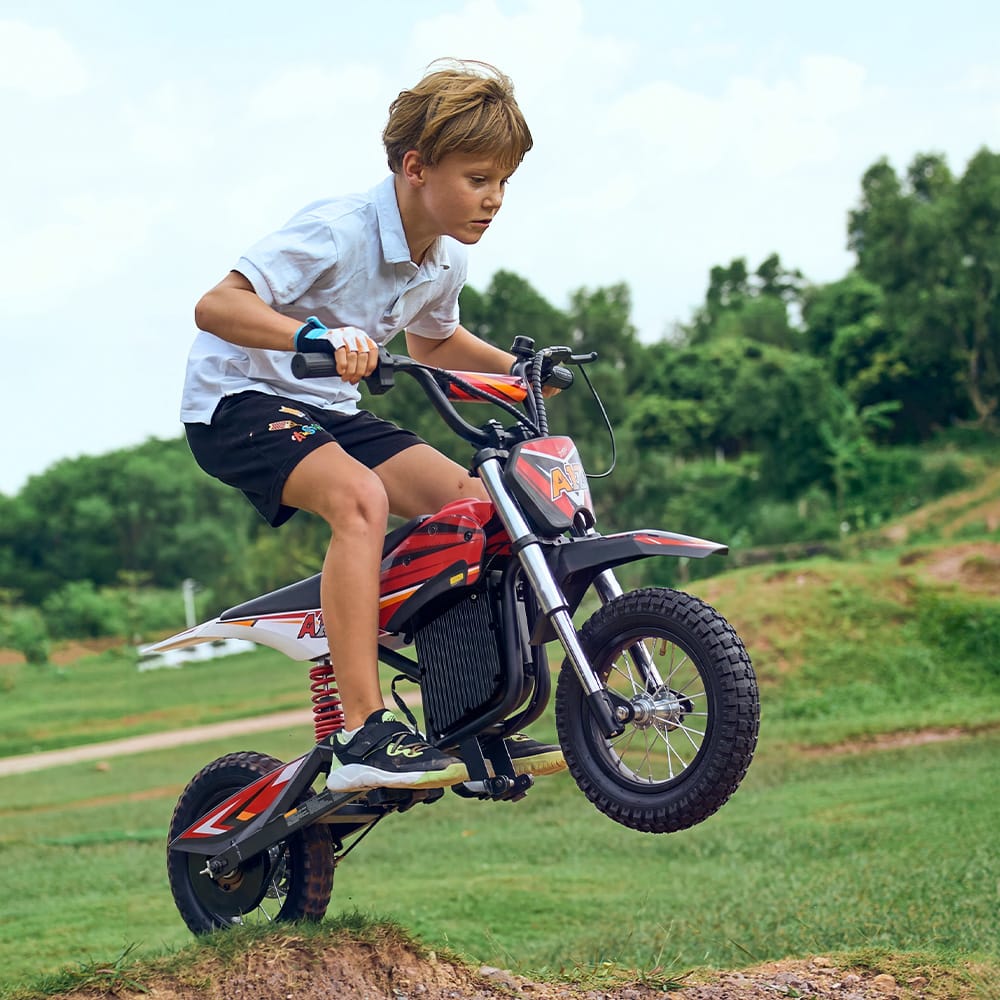 CyberCart E-Scooter for Kids Cybercart A12 Electric Dirt Bike for Kids - 350W Off-Road Motorcycle with Dual Suspension & 3 Speed Modes