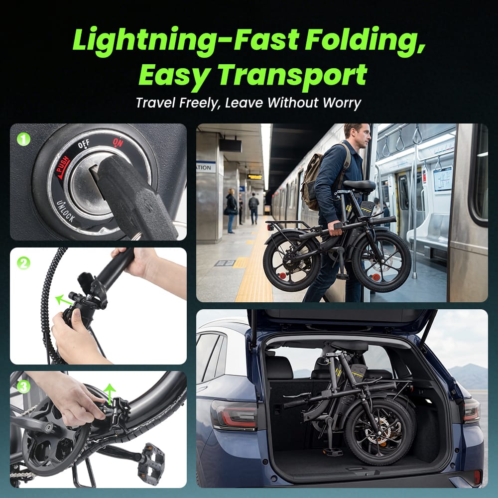 CyberCart Commuter E-Bike U4 Electric Commuter Bike, Peak 500 W, 88 km Range Foldable E-Bike
