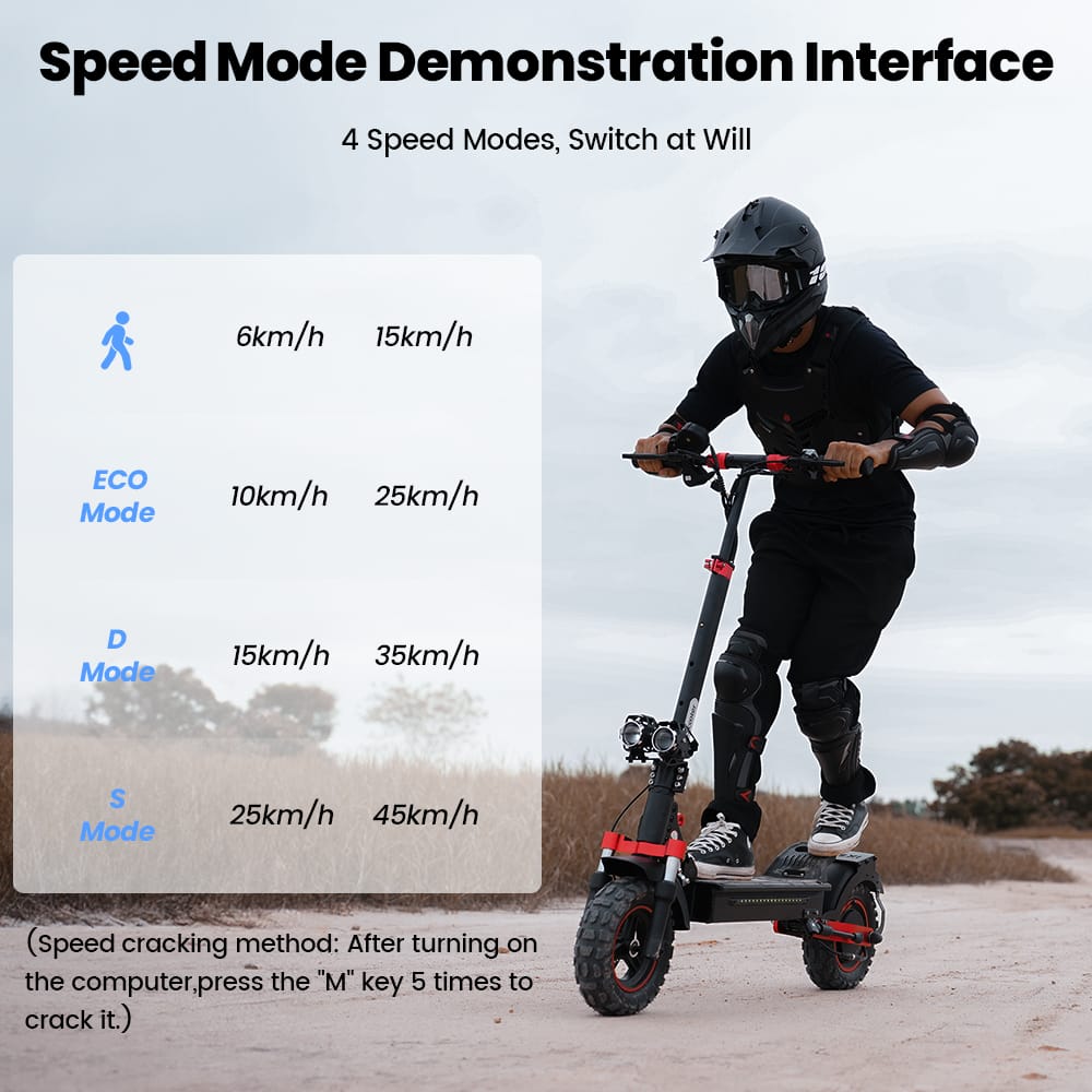 iScooter Off-Road E-Scooter IX5S Electric Scooter, 1000W Motor, 48V 15Ah Battery, 11 Inch Tires, 45km/h Max Speed, 65km Range, Front & Rear Disc Brake, Front & Rear Suspension