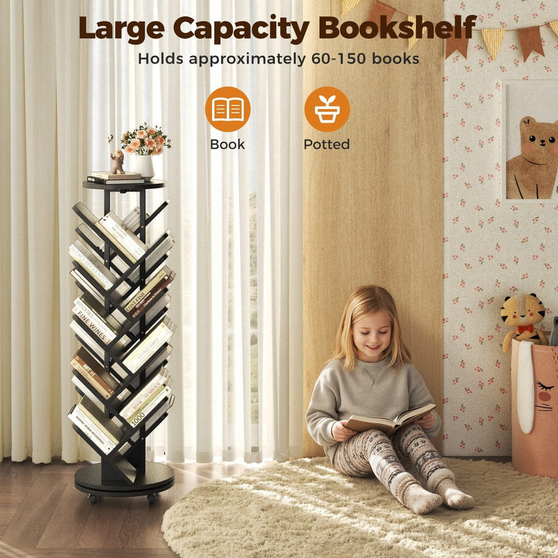 CyberCart 360° Rotating Bookshelf, Standing Shelf, Multifunctional, 17 Shelves