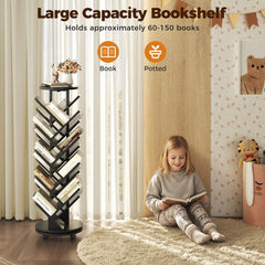 CyberCart 360° Rotating Bookshelf, Standing Shelf, Multifunctional, 17 Shelves