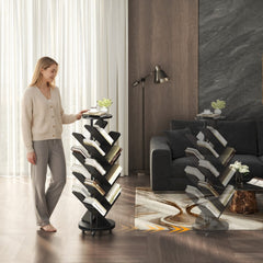 CyberCart 360° Rotating Bookshelf, Standing Shelf, Multifunctional, 17 Shelves