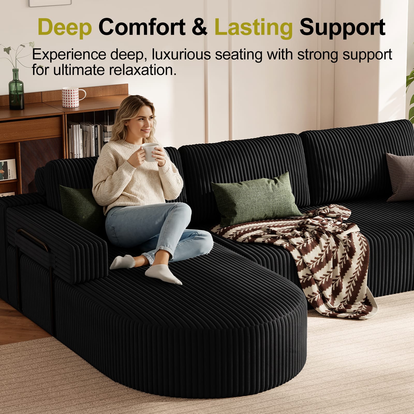 CyberCart Ares Minimalist 2-Seater Sofa L-Shape Corner Sofa Bed for Gamer & Home Cinema | Boneless Cloud Couch | 75 cm Seat | Rounded Chaise | WFH Sofa with Sleep Function