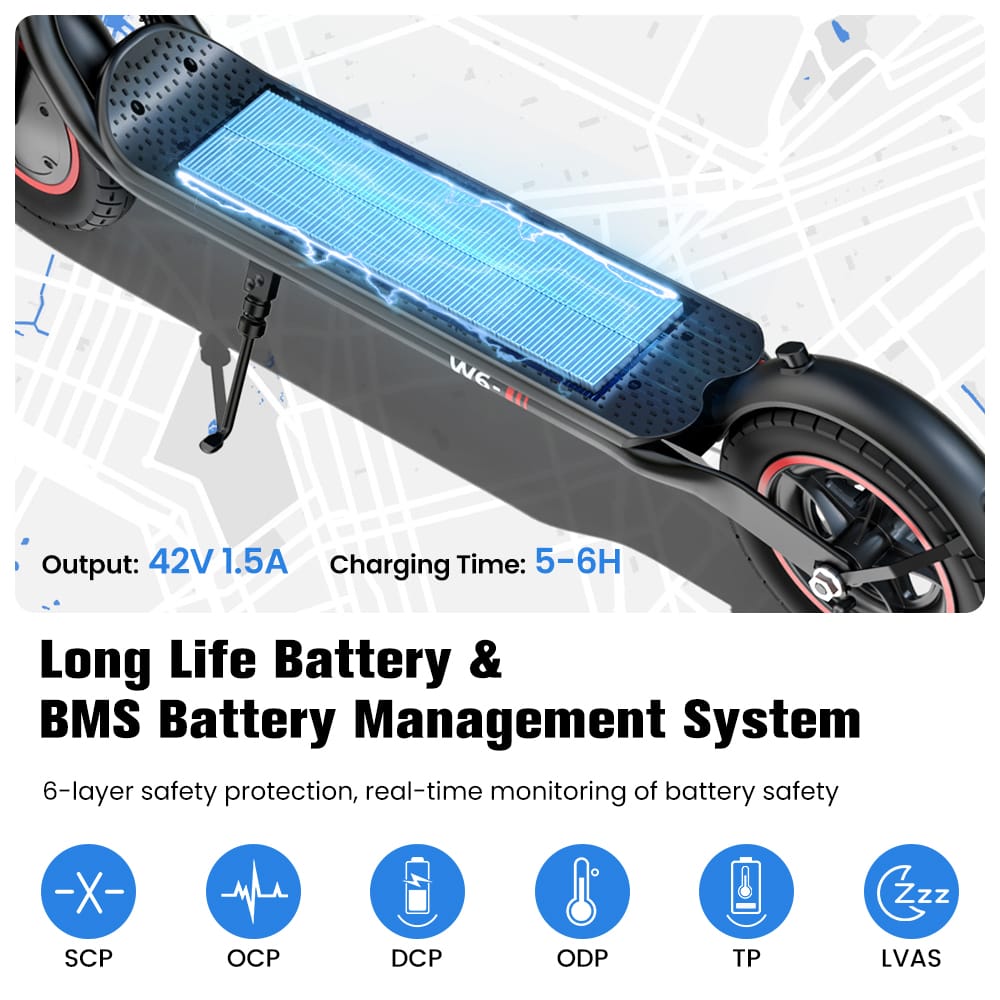 iSinwheel Commuter E-Scooter W6 Electric Scooter, 350W Motor, 36V 10,5Ah Battery, 10 inch Tires, 30km/h Max Speed, 30km Range, Rear Disc Brakes