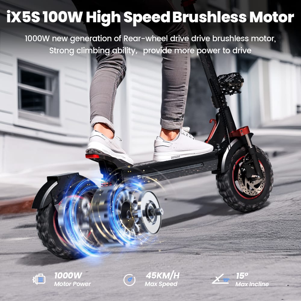 iScooter Off-Road E-Scooter IX5S Electric Scooter, 1000W Motor, 48V 15Ah Battery, 11 Inch Tires, 45km/h Max Speed, 65km Range, Front & Rear Disc Brake, Front & Rear Suspension