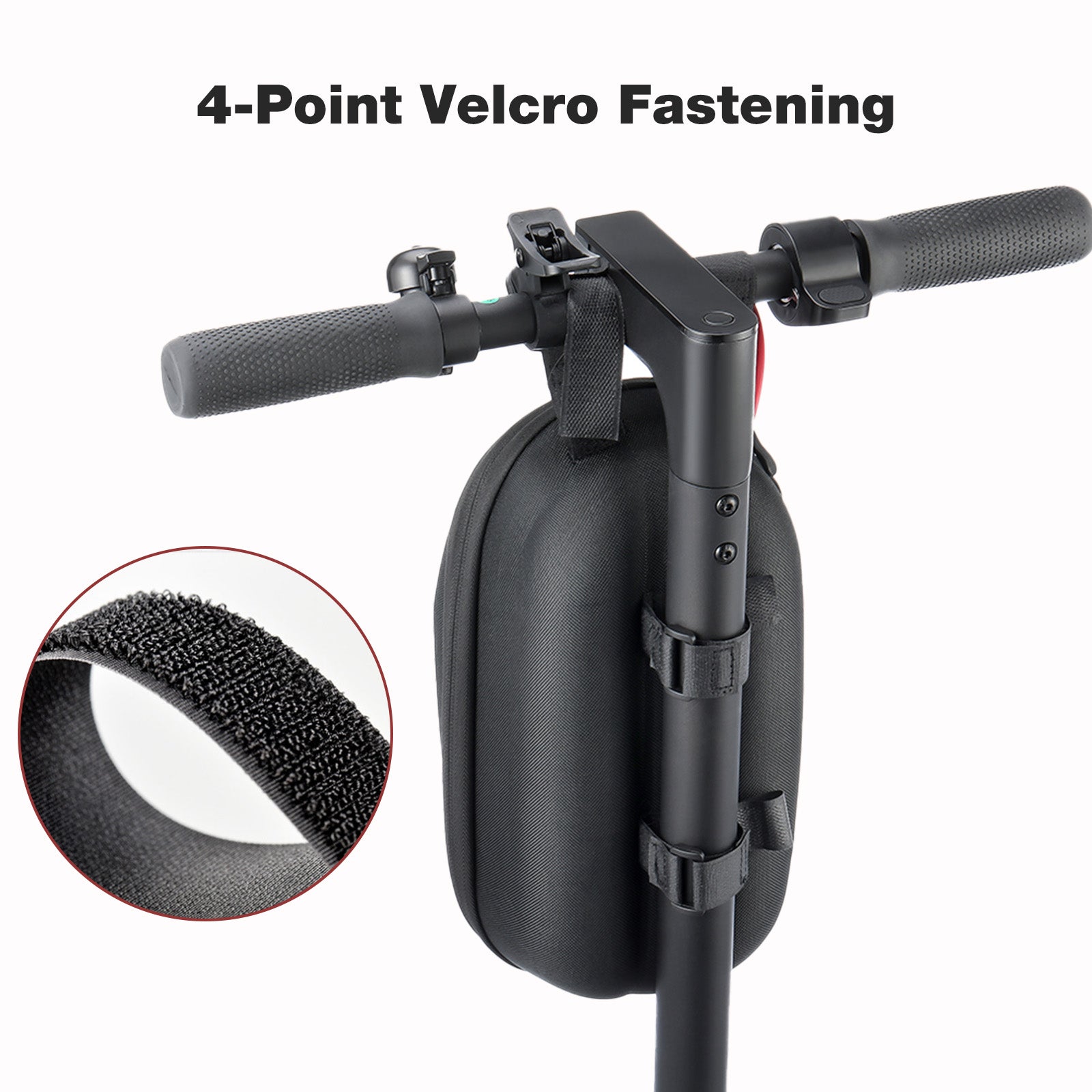 Close-up of a scooter with 4-point velcro fastening feature on a white background.