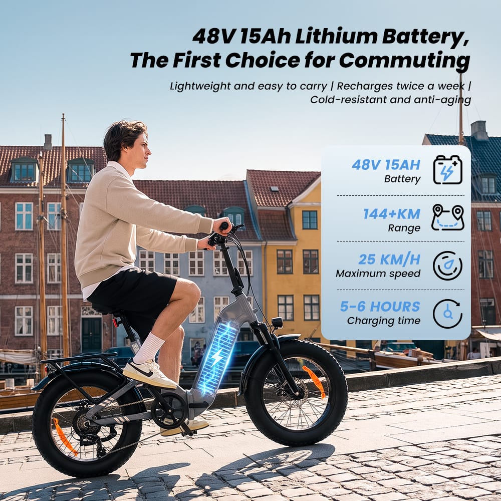 CyberCart Commuter E-Bike EB8 Foldable Electric Fat Bike – Range Up to 144 km