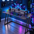 CyberCart RGB žaidimų stalas su Z formos tvirtu plieniniu rėmu ir anglies pluošto tekstūruotu paviršiumi, ergonomiškas kompiuterio stalas žaidėjams
