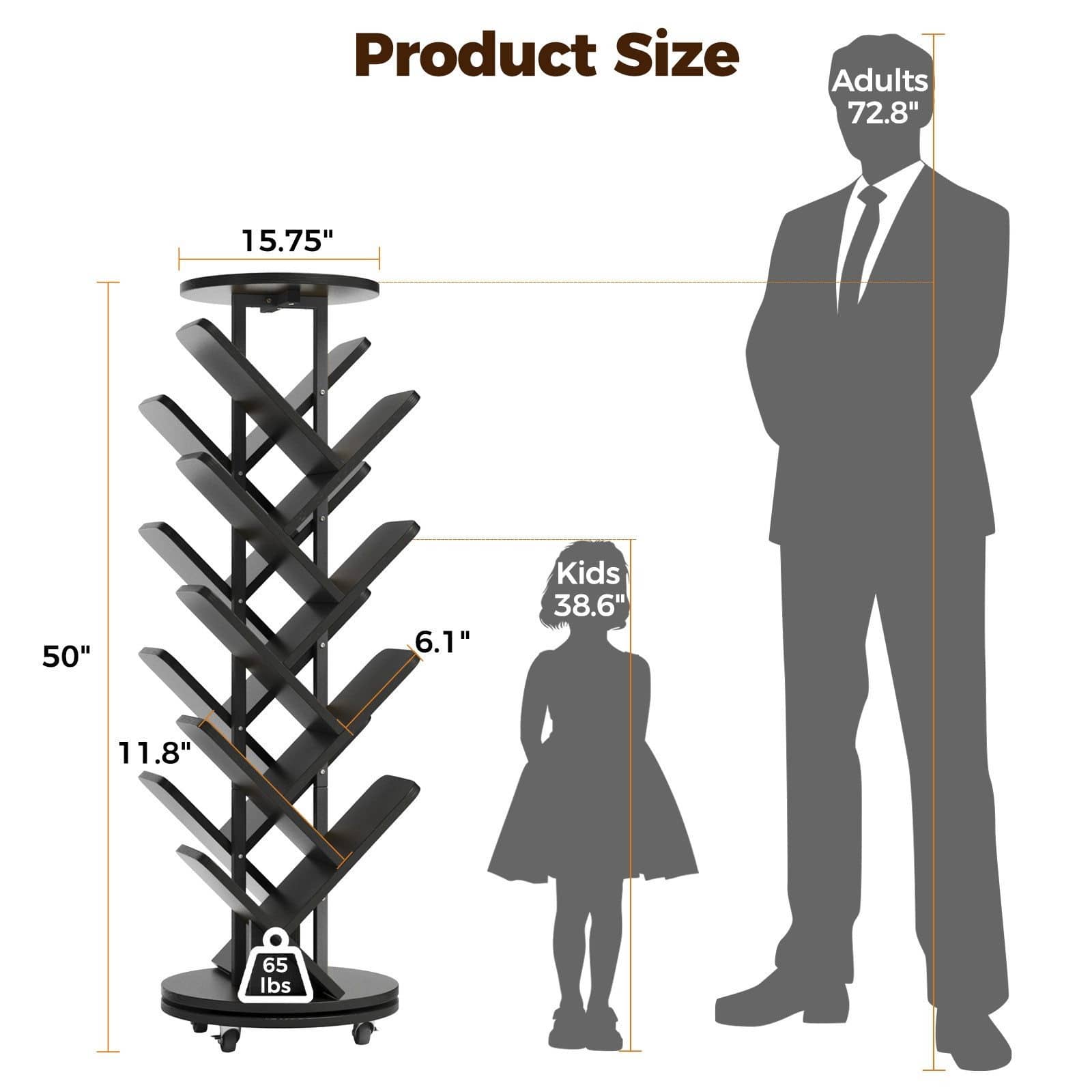 CyberCart 360° Rotating Bookshelf, Standing Shelf, Multifunctional, 17 Shelves