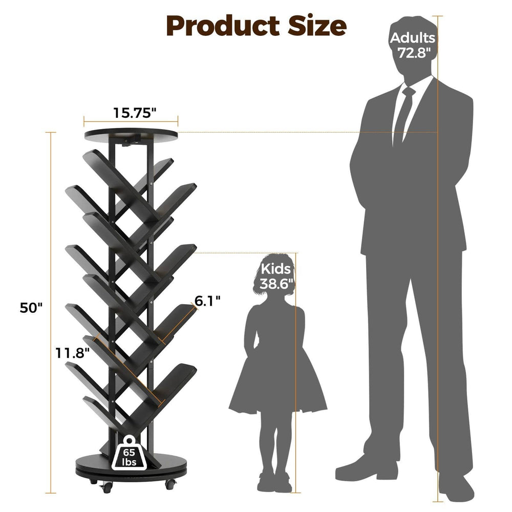 CyberCart 360° Rotating Bookshelf, Standing Shelf, Multifunctional, 17 Shelves