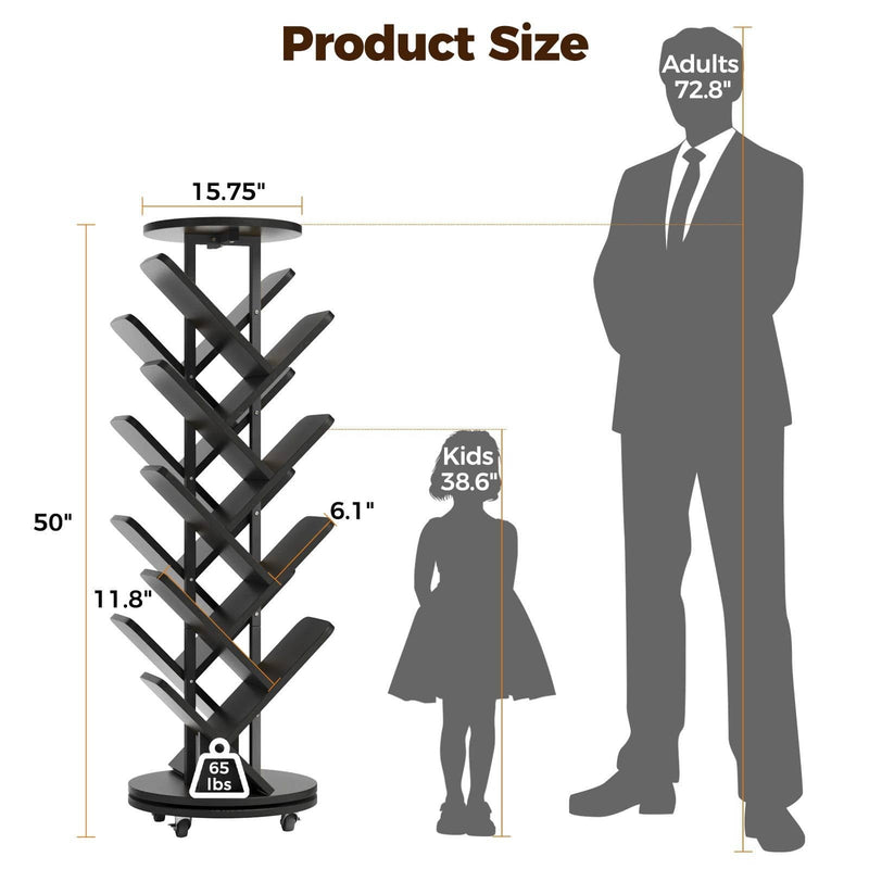 CyberCart 360° Rotating Bookshelf, Standing Shelf, Multifunctional, 17 Shelves