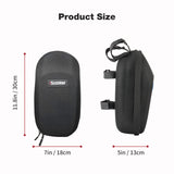Black scooter head bag with dimensions labeled on a white background
