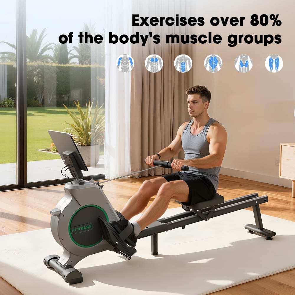 CyberCart Magnetic Rowing Machine with 16 Levels & App Compatible