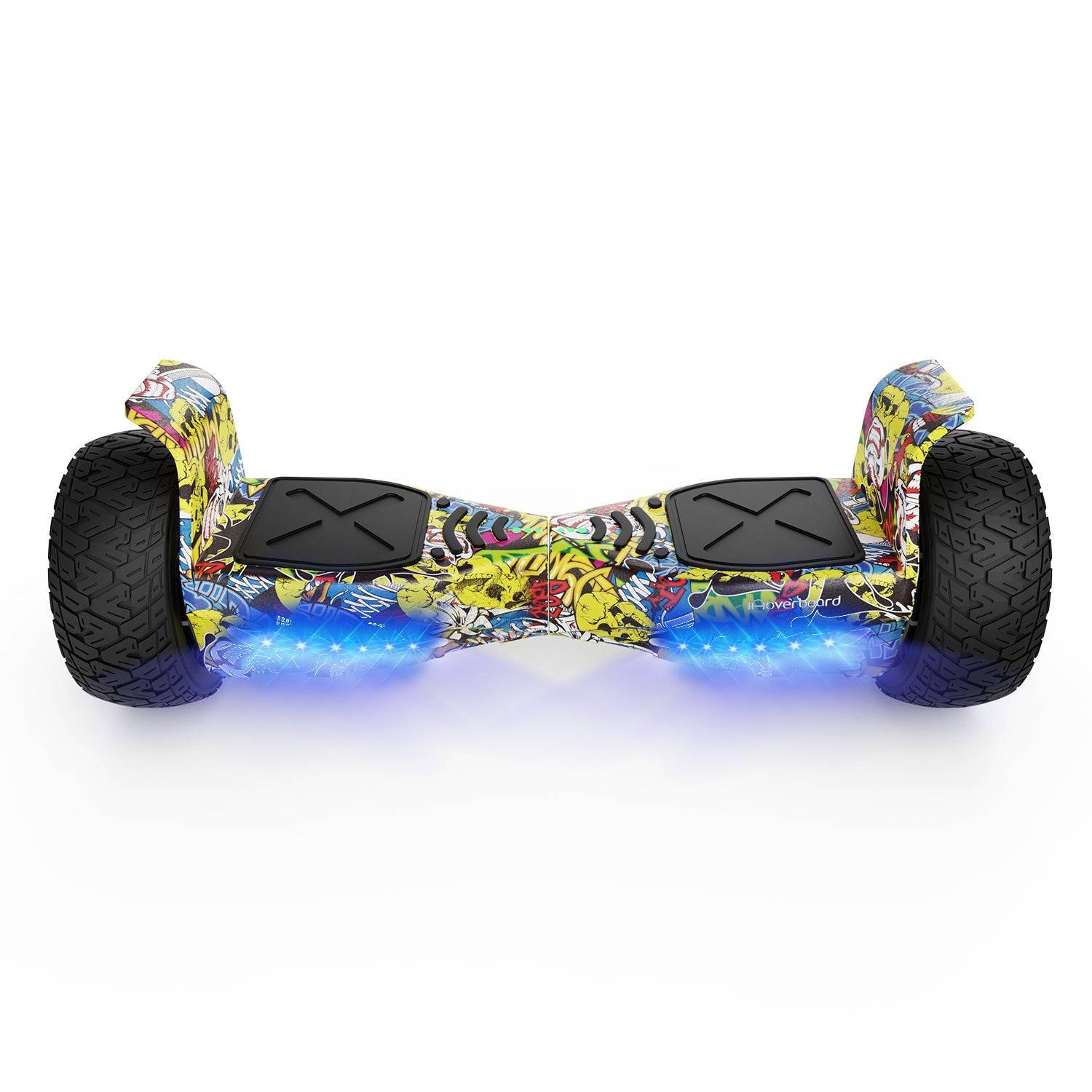 Colorful hoverboard with LED lights on a white background