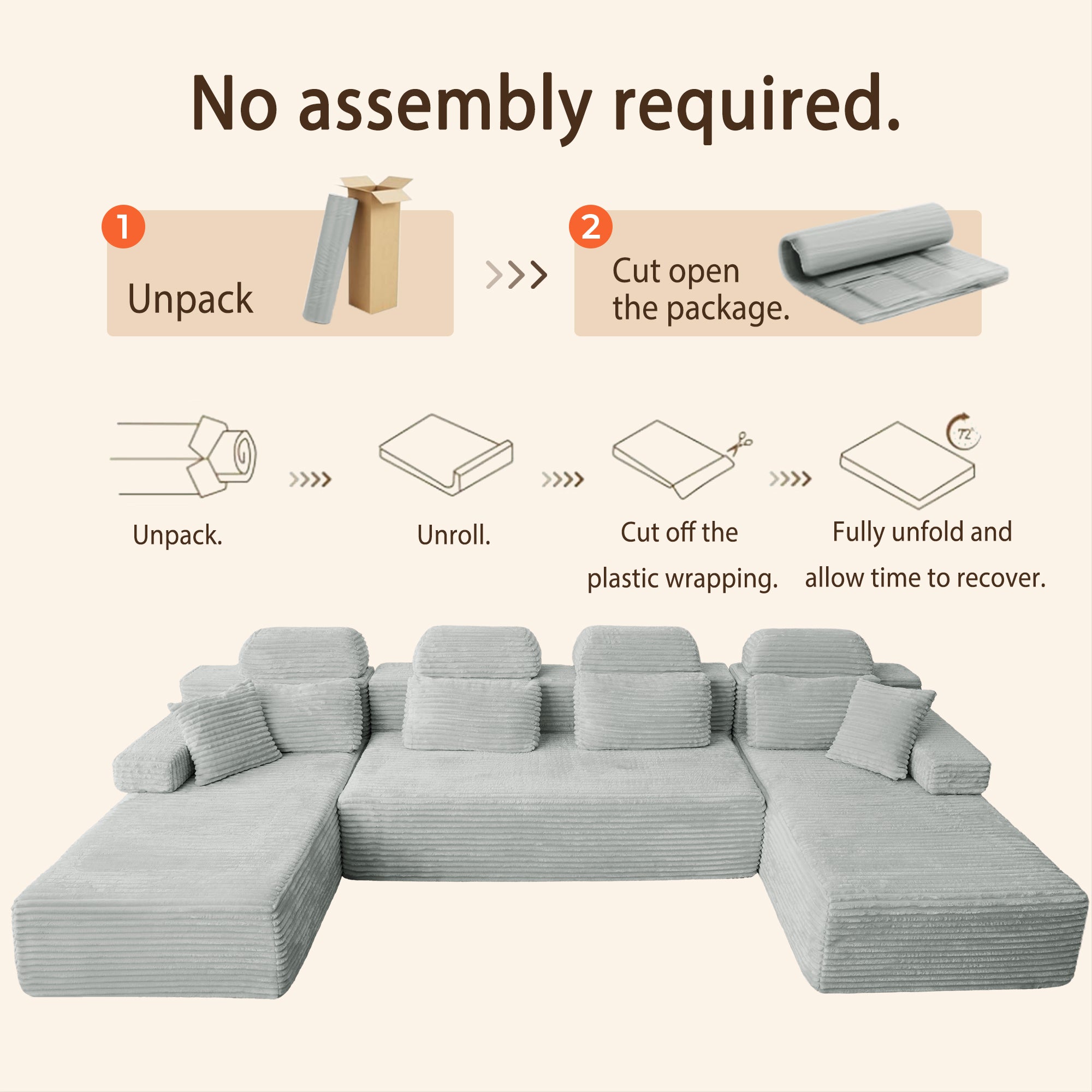 Patbrela sofas Extra-large modular U-shaped sofa with 2 chaise lounges, comfortable corduroy upholstery + memory foam, no assembly required
