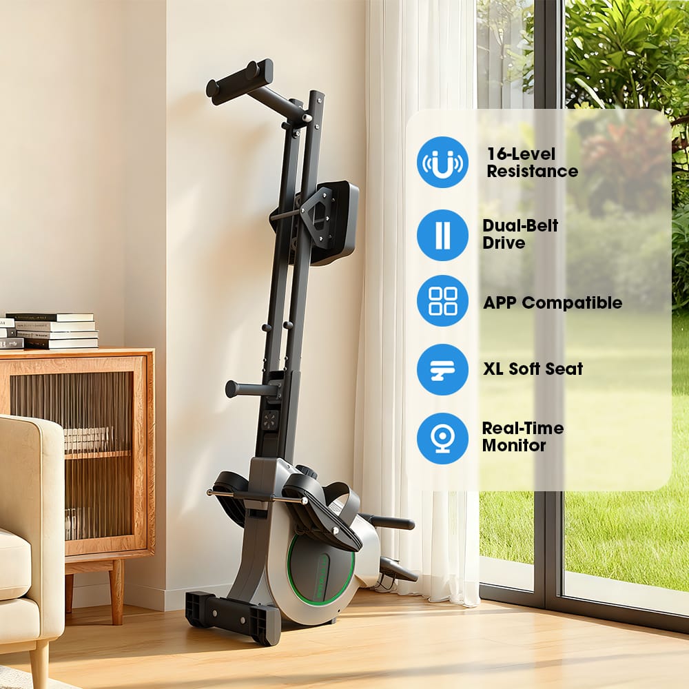 CyberCart Magnetic Rowing Machine with 16 Levels & App Compatible