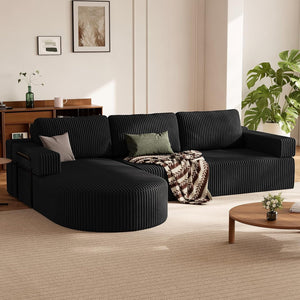 L-Shape Corner Sofa Bed for Gamer & Home Cinema | 175 x 265 x 73 cm | Boneless Cloud Couch | 75 cm Seat | Rounded Chaise | WFH Sofa with Sleep Function