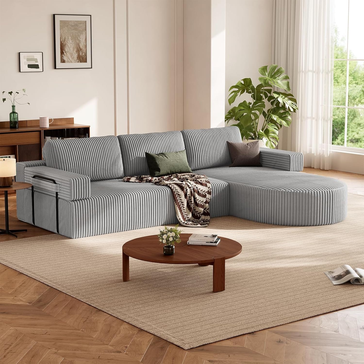 CyberCart Ares Minimalist 2-Seater Sofa L-Shape Corner Sofa Bed for Gamer & Home Cinema | Boneless Cloud Couch | 75 cm Seat | Rounded Chaise | WFH Sofa with Sleep Function