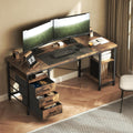 CyberCart Computer Desk with 3 Drawers and 3 Adjustable Shelves, 120 x 60 x 75 cm, Reversible PC Table, Office Table, for Office, Study, Bedroom, Living Room, Walnut Brown