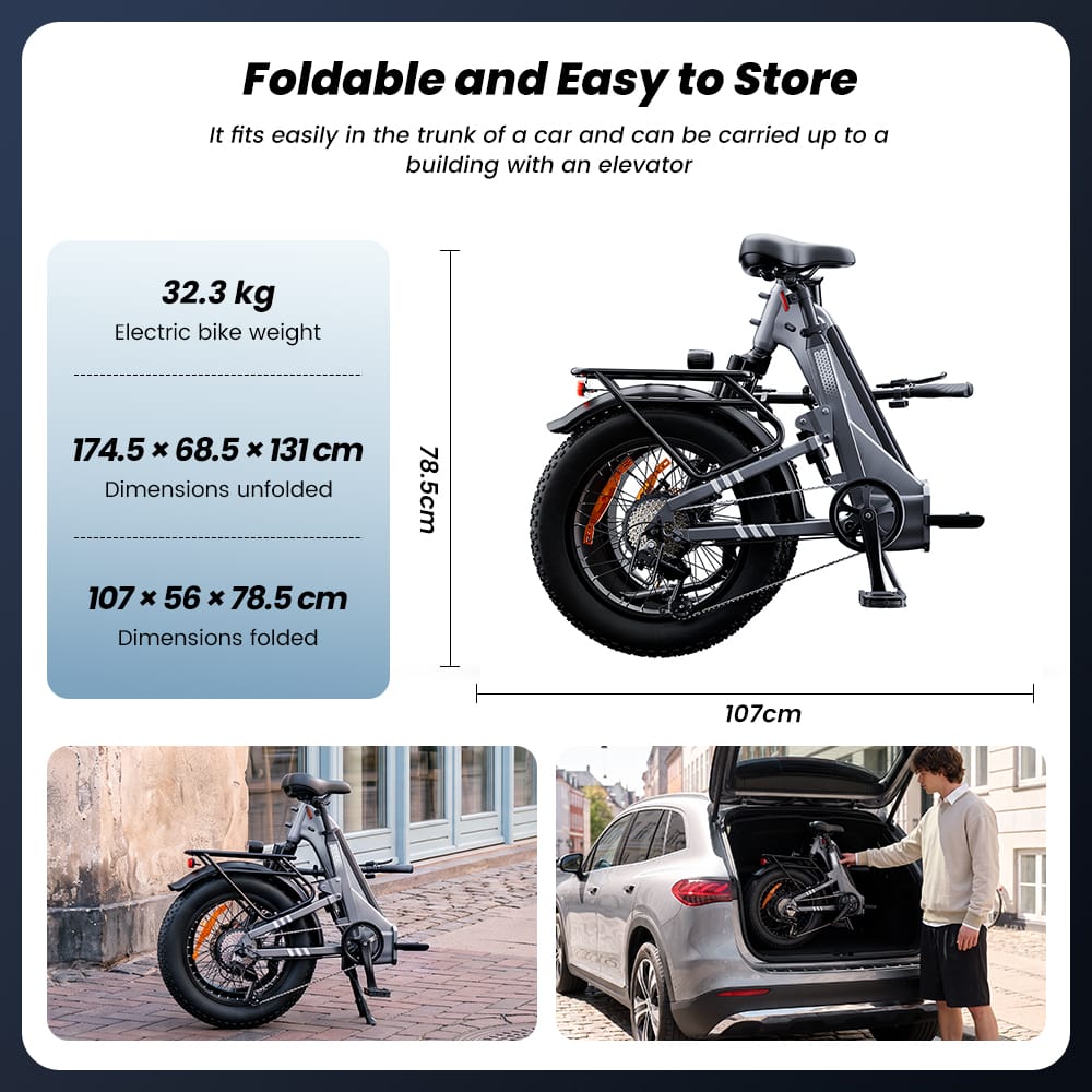 CyberCart Commuter E-Bike EB8 Foldable Electric Fat Bike – Range Up to 144 km