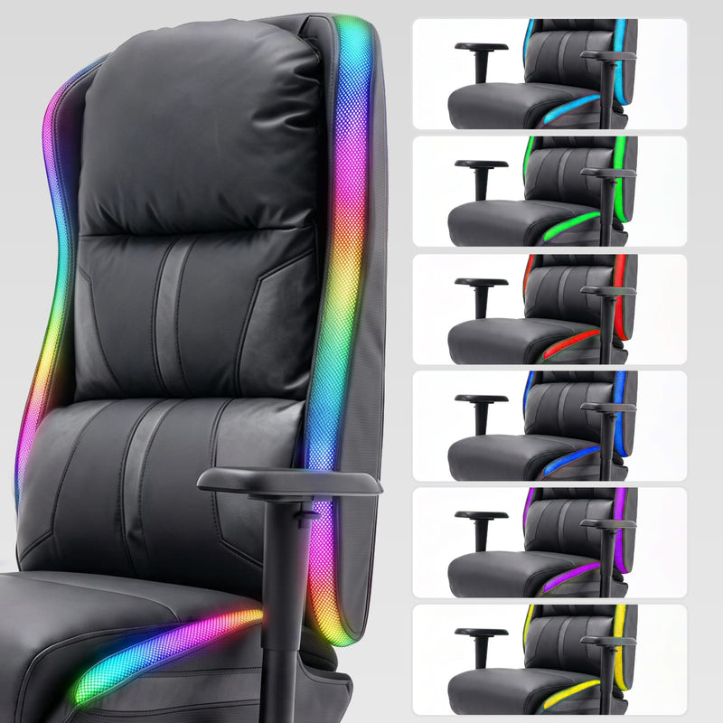 CyberCart Cybercart RGB LED Gaming Chair with Lumbar Support & Reclining Ergonomic Design