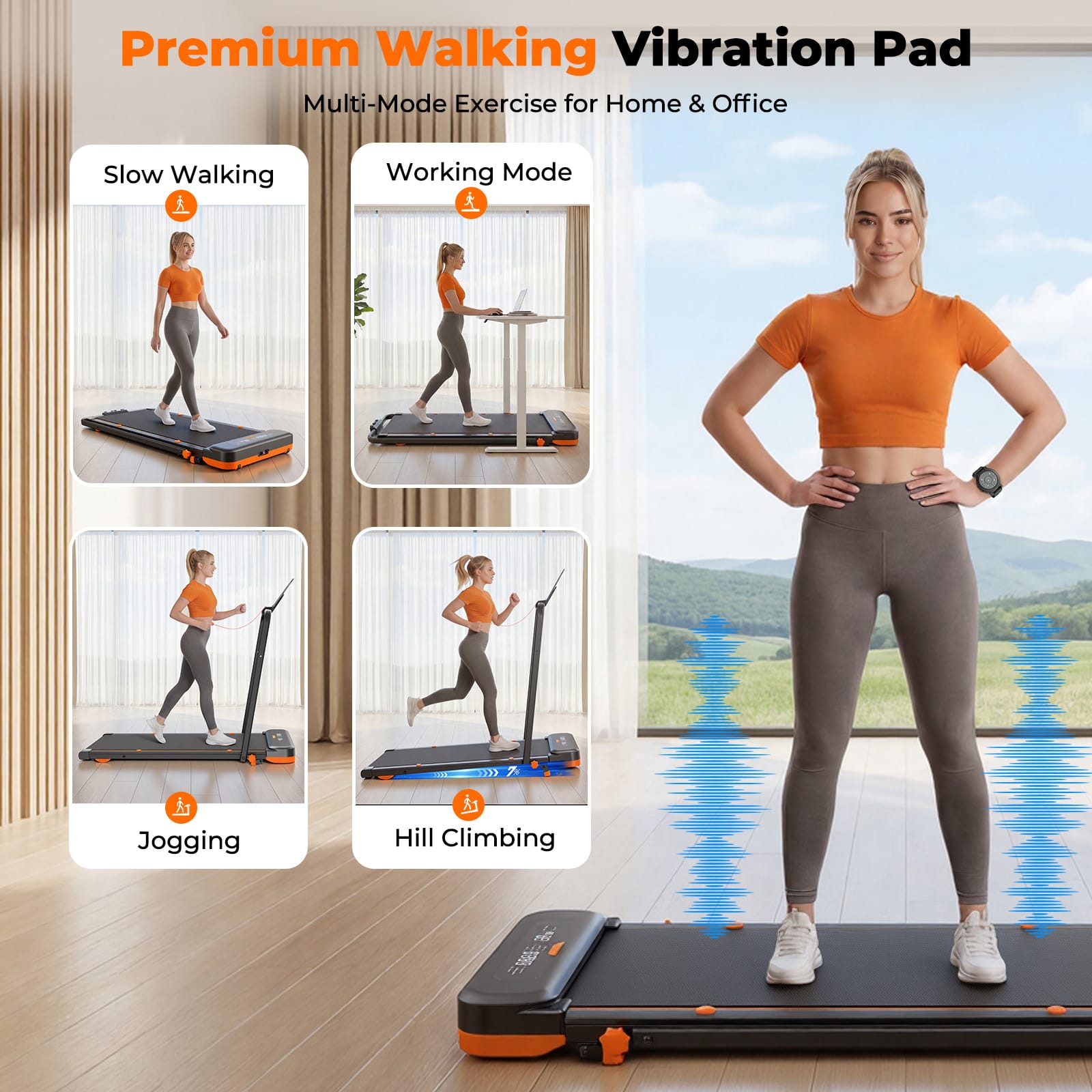 CyberCart JT56 Smart Multi-Functional Walking Pad Treadmill with Servo Motor, 3 Modes (Run/Vibration/Rehab), LED Display & App Control