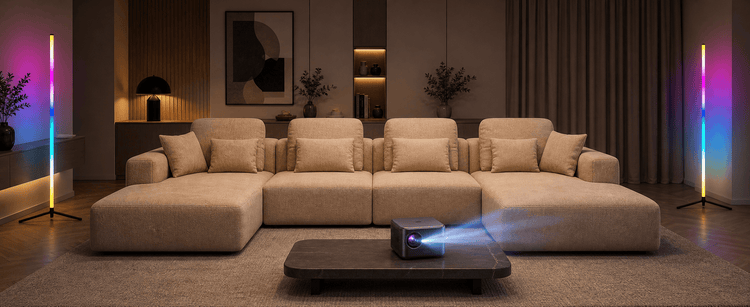 Cybercart home theater sofa and projector