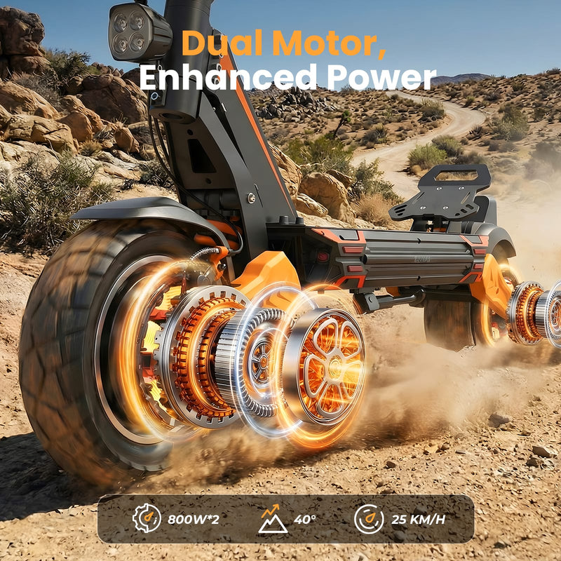 iSinwheel Off-Road E-Scooter GT1 Dual Electric Scooter, 800W*2 Motor, 48V 13Ah Battery, 10 Inch Tires, 50km/h Max Speed, 55km Range, EABS Brake + Disk Brake, Dual Swing Arm Suspension