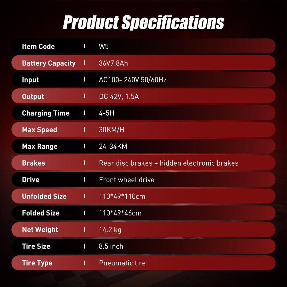 Градски електрични тротинет W5, мотор од 350 W, максимална брзина 30 km/h, LCD екран
