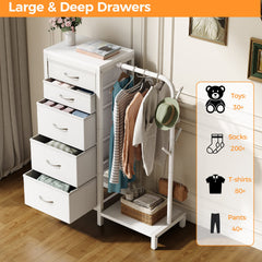 CyberCart Coat Rack, Wardrobe with 5 Fabric Drawers, Chest of Drawers with Clothes Rail