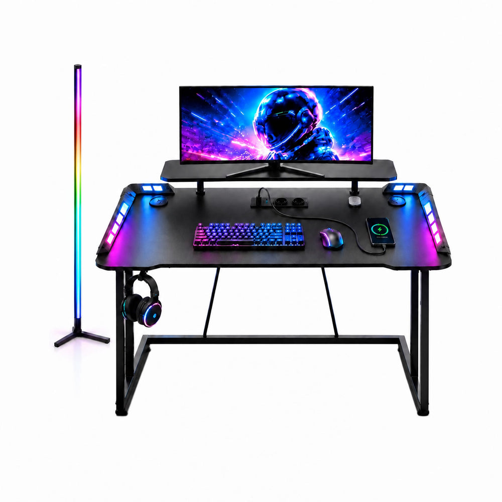 CyberCart Cybercart RGB Gaming Desk with Charging Station and Headphone Hook