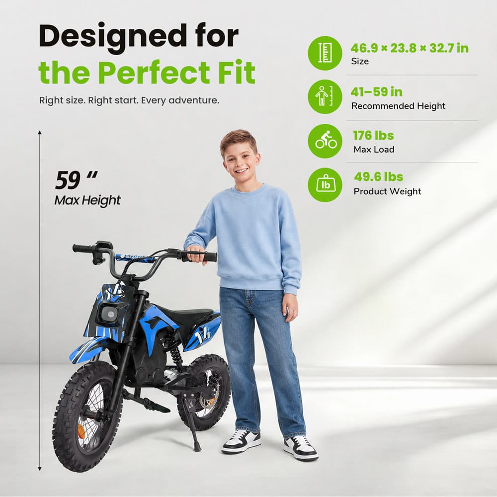 CyberCart E-Scooter for Kids Cybercart A14 Electric Dirt Bike for Kids (Ages 5-14)
