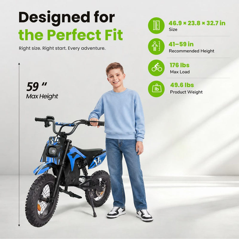 CyberCart E-Scooter for Kids Cybercart A14 Electric Dirt Bike for Kids (Ages 5-14)