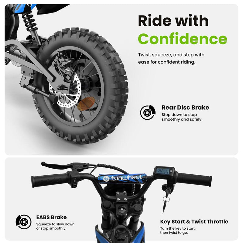 CyberCart E-Scooter for Kids Cybercart A14 Electric Dirt Bike for Kids (Ages 5-14)