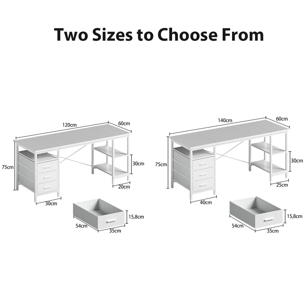 CyberCart Computer Desk with 3 Drawers and 3 Adjustable Shelves, 120 x 60 x 75 cm, Reversible PC Table, Office Table, for Office, Study, Bedroom, Living Room White
