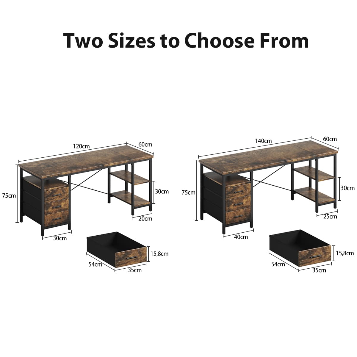 CyberCart Computer Desk with 3 Drawers and 3 Adjustable Shelves, 120 x 60 x 75 cm, Reversible PC Table, Office Table, for Office, Study, Bedroom, Living Room