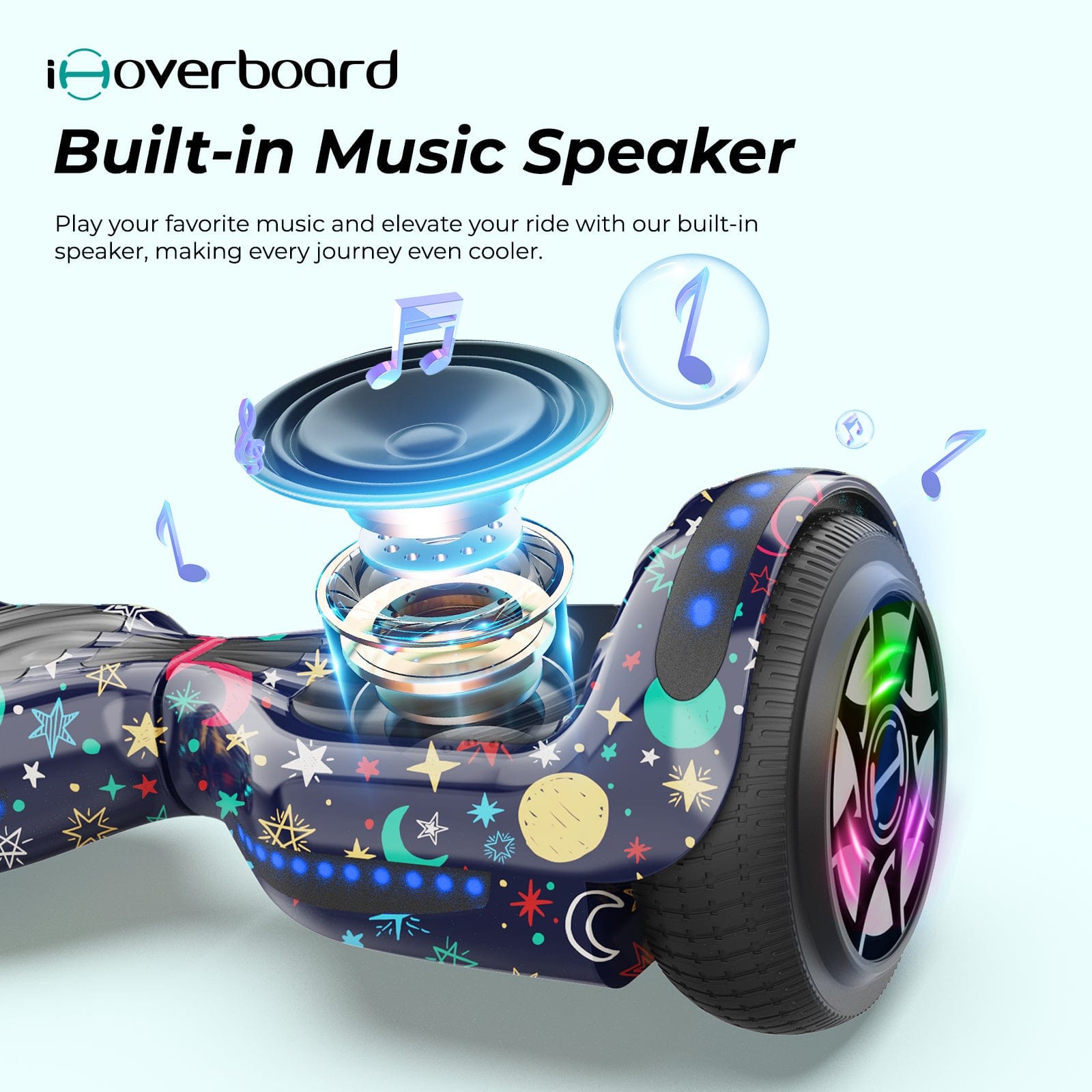 The H1 children's hoverboard with its built-in Bluetooth speaker.