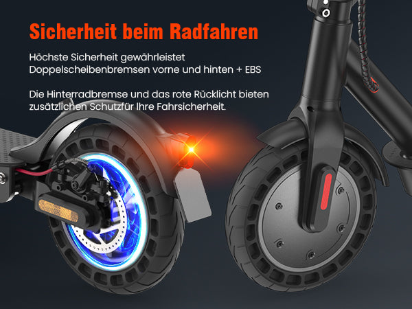 Front and rear lights of the E9TMAX electric scooter ensure visibility and safety at night.