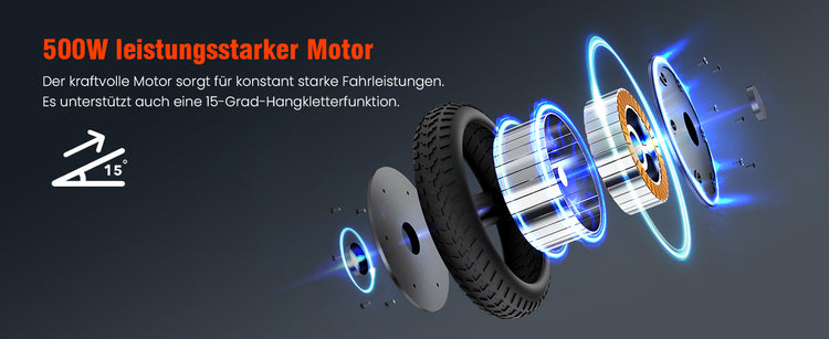500W powerful motor of the E9TMax electric scooter for reliable urban commuting.