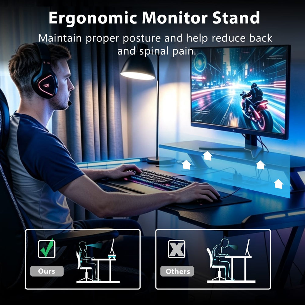 CyberCart 120/140cm LED Gaming Desk with Power Outlets