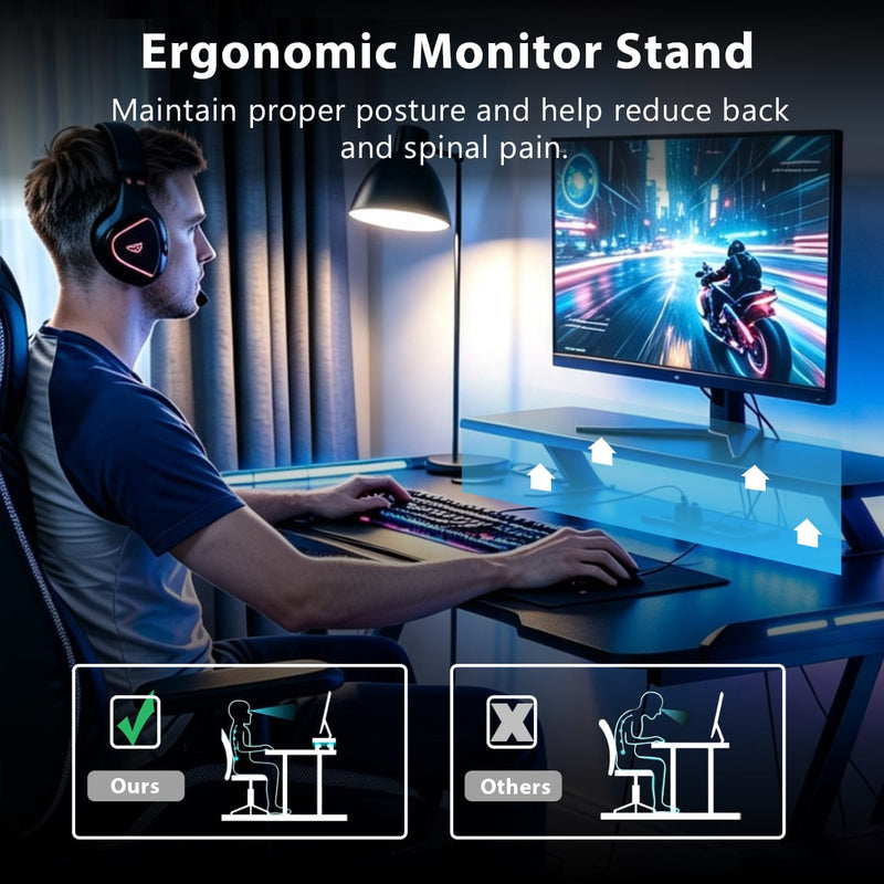 CyberCart Cybercart RGB Gaming Desk with Z-Shaped Sturdy Steel Frame & Carbon Fiber Textured Surface, Ergonomic PC Computer Desk for Gamers