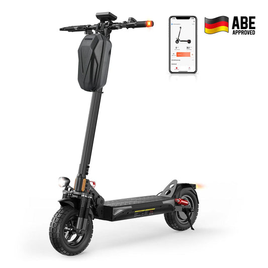 Electric Scooter T4 1000W with ABE Certification, foldable off-road e-scooter for adults with 10-inch pneumatic tires, durable frame, and rugged design. 1200