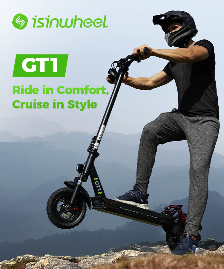 Experience comfortable riding with the isinwheel GT1 electric scooter – cruise in style with its ergonomic design and smooth performance.