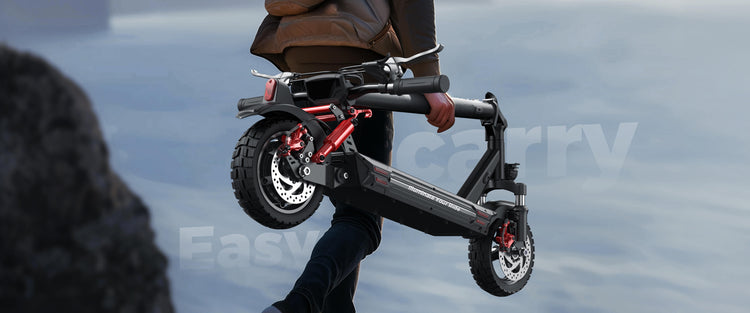 Foldable design of the isinwheel GT1 electric scooter allowing easy storage in car trunks and compact spaces.