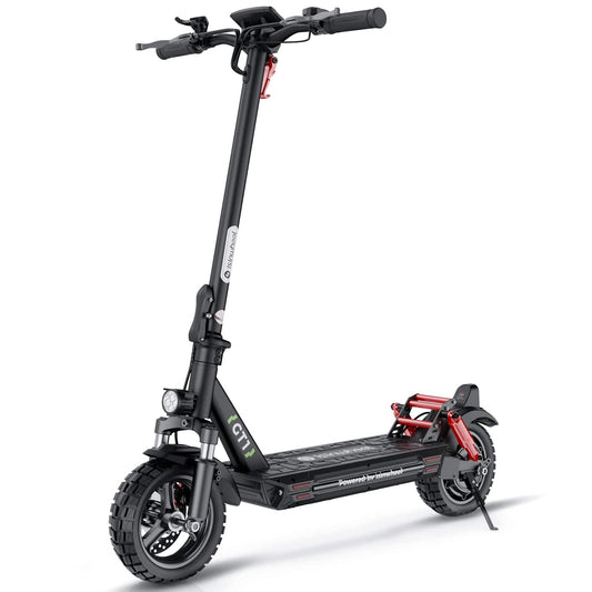 The iSinwheel Electric Scooter 800W Foldable Off-Road E-Scooter – GT1 features thick, rugged tires, front and rear suspension, wide foot deck, a headlight, handlebar controls, and a sturdy frame—ideal for outdoor adventures or city commutes. 1600