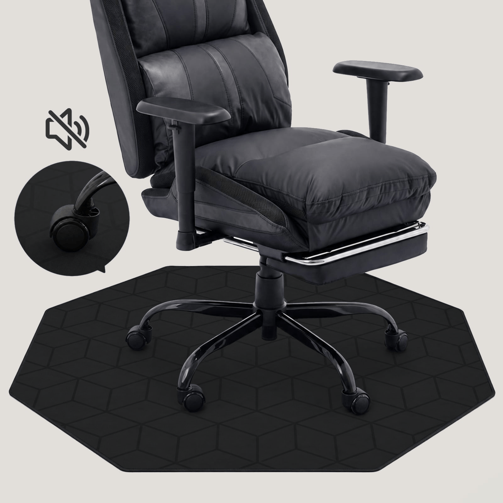 CyberCart Cybercart Octagonal Noise-Cancelling Gaming Chair Mat, Non-Slip Hardwood Floor Protector Rug