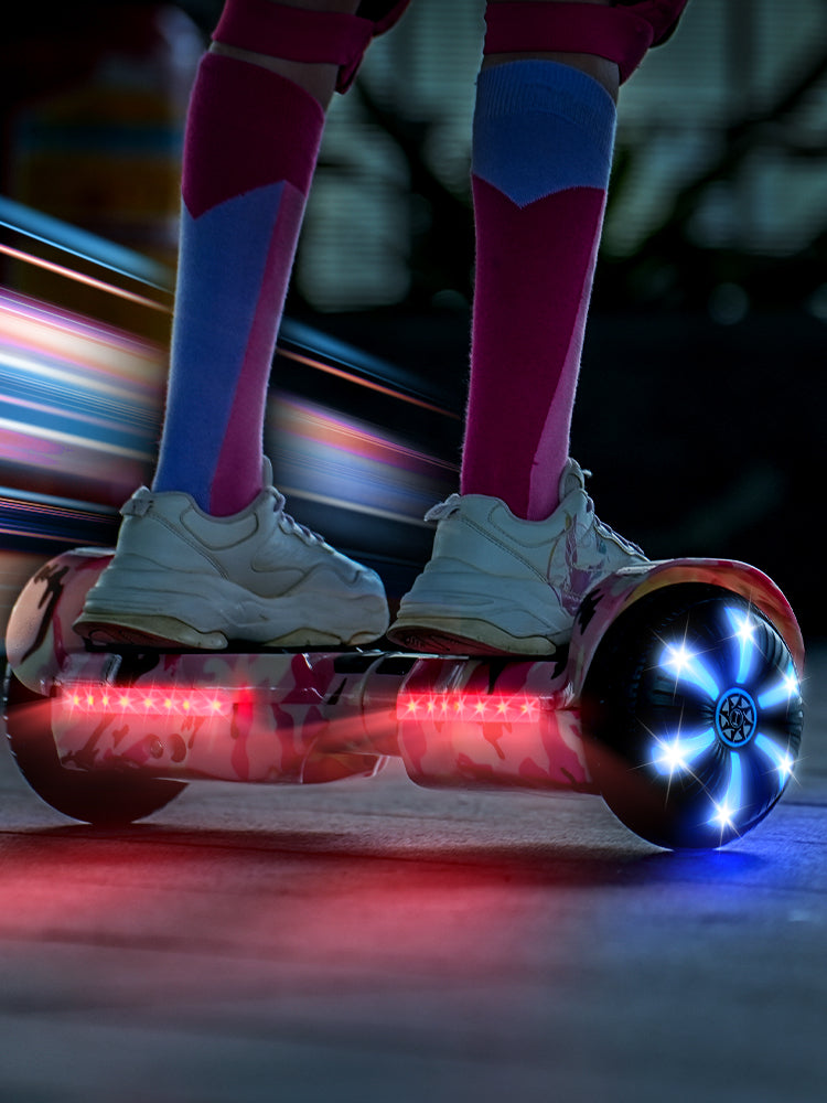 Exciting multicolor LED lights on iHoverboard Kids Hoverboard H2 create a fun riding experience