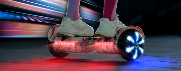 Energy-efficient LED lighting system with multiple color options on iHoverboard Kids Hoverboard H2