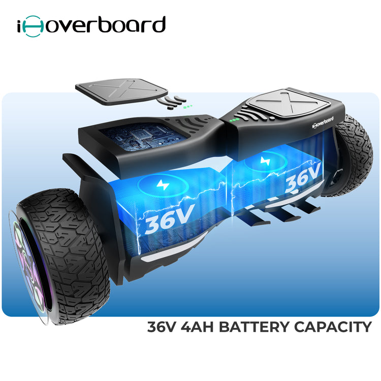 Reliable 36V 4AH battery system delivers extended ride time on iHoverboard H8 Hoverboard for Adults.
